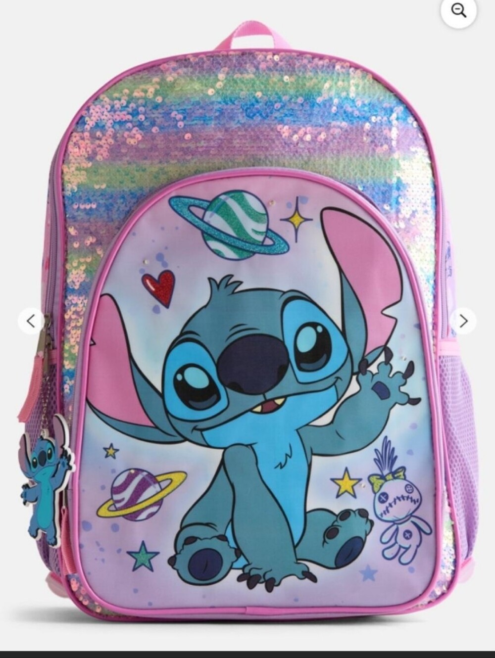 Loungefly Pink Sequin Kids Backpack with Blue Stitch Character